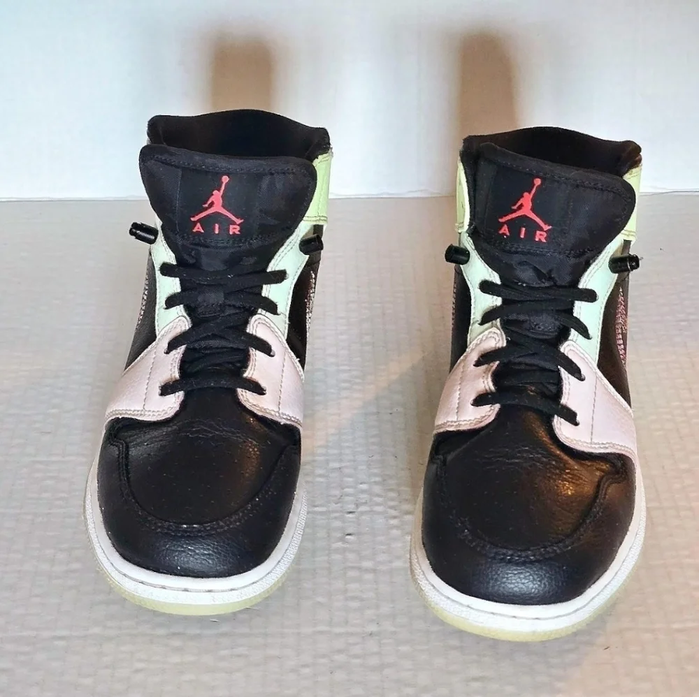 Nike Air Jordan 1 Mid GS Glow In The Dark Black Pink Volt Sneakers Size 7Y